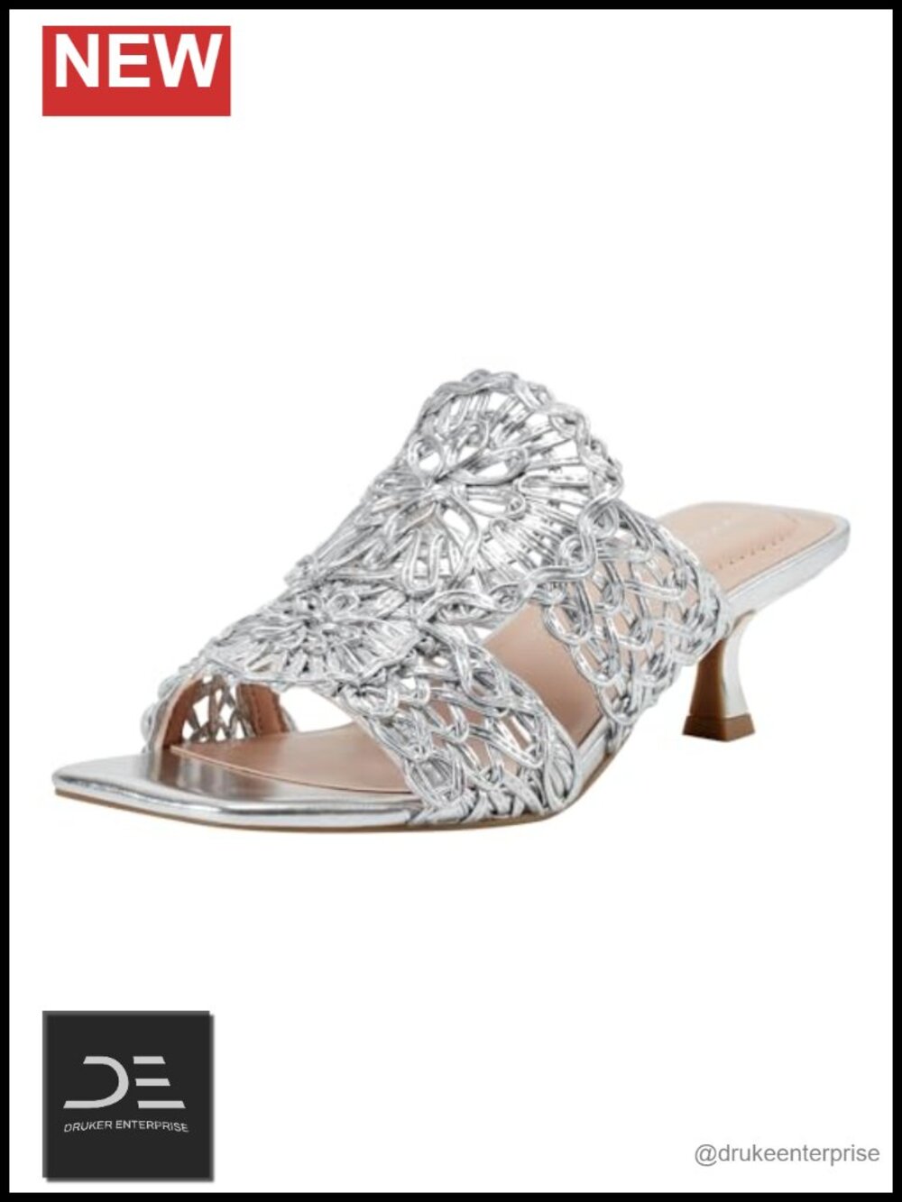 Women's Dressy Heeled Sandals - Faux Leather Kitten Heel Slip On Square Toe